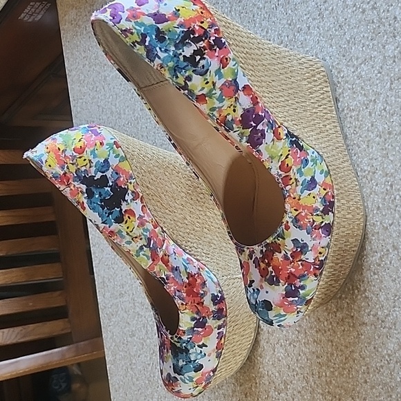 BRASH Floral Wedge Platform Shoes Size 8 1/2 - Picture 1 of 11